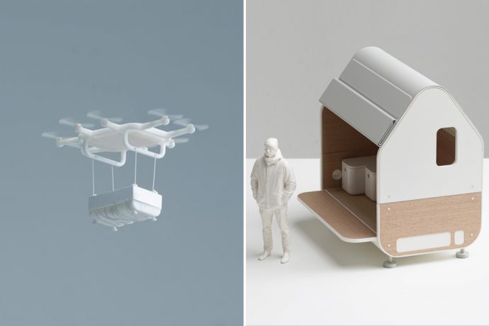 This mobile cabin comes with it’s own cargo drone delivery service that saves the local environment from destruction!