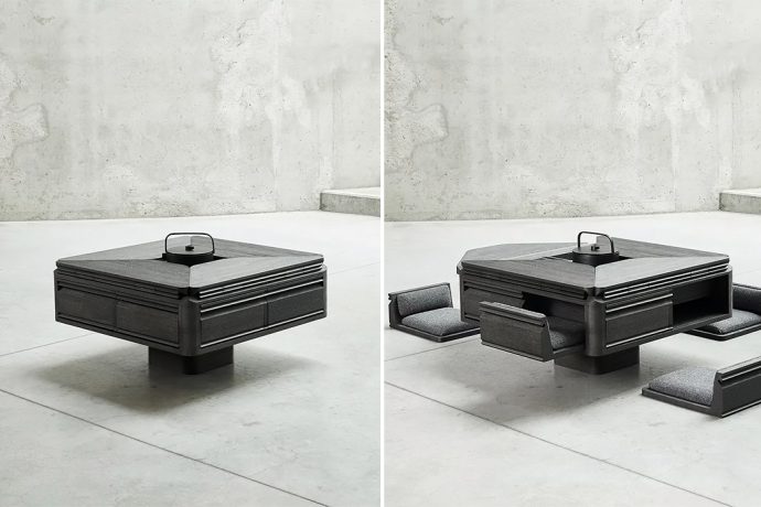 Japanese tea rituals inspired this flexible, modular, origami-like wooden table!