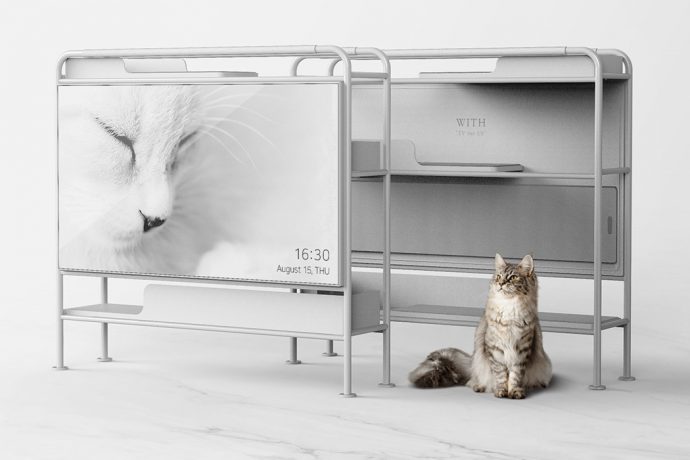 This space-saving TV unit doubles as a cozy home for your beloved cat!