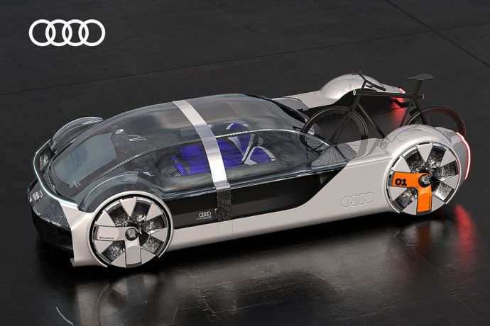 This Audi Neo-Bauhaus carries your bicycle to save you from the traffic congestion of the future!