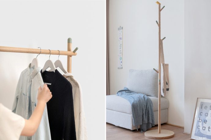 This transforming furniture goes from a standing peg tree to a wall-mount, adapting to your child’s needs!