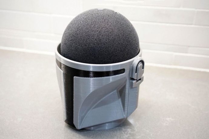 Your Amazon Echo Dot transforms into a Mandalorian Helmet with this 3D printed stand!