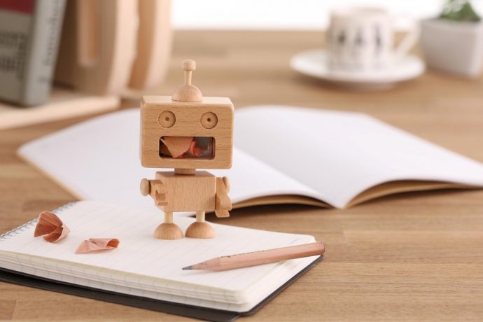 This Wooden Android is always ready to sharpen your pencils!