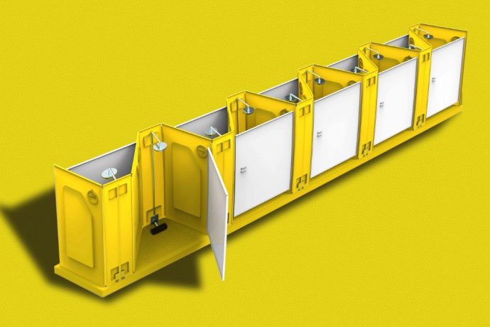 These foldable bathrooms can be instantly assembled at refugee camps