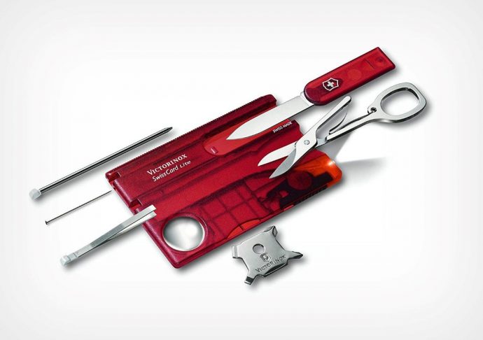 Victorinox’s Swiss-army multi tools fit right inside this credit card-shaped device!