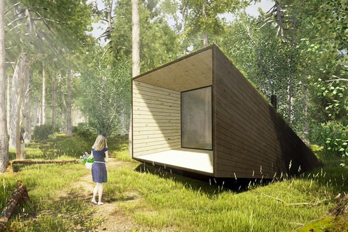 This tiny cabin in the woods is shaped like a megaphone to amplify the forest sounds and bring you inner peace!