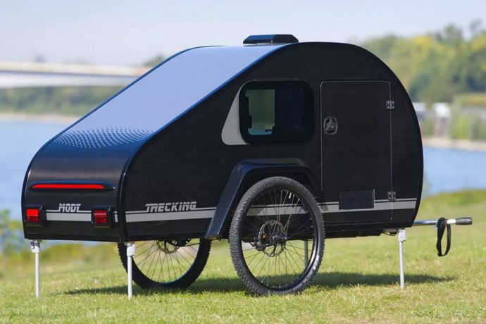 This bicycle towable teardrop trailer is made for solo camping adventures!