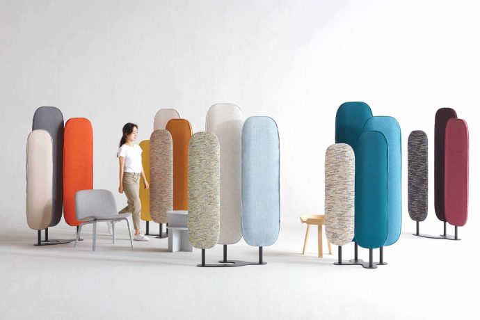 These fabric acoustic panels absorbs sound and double as a room divider for a great open office space!