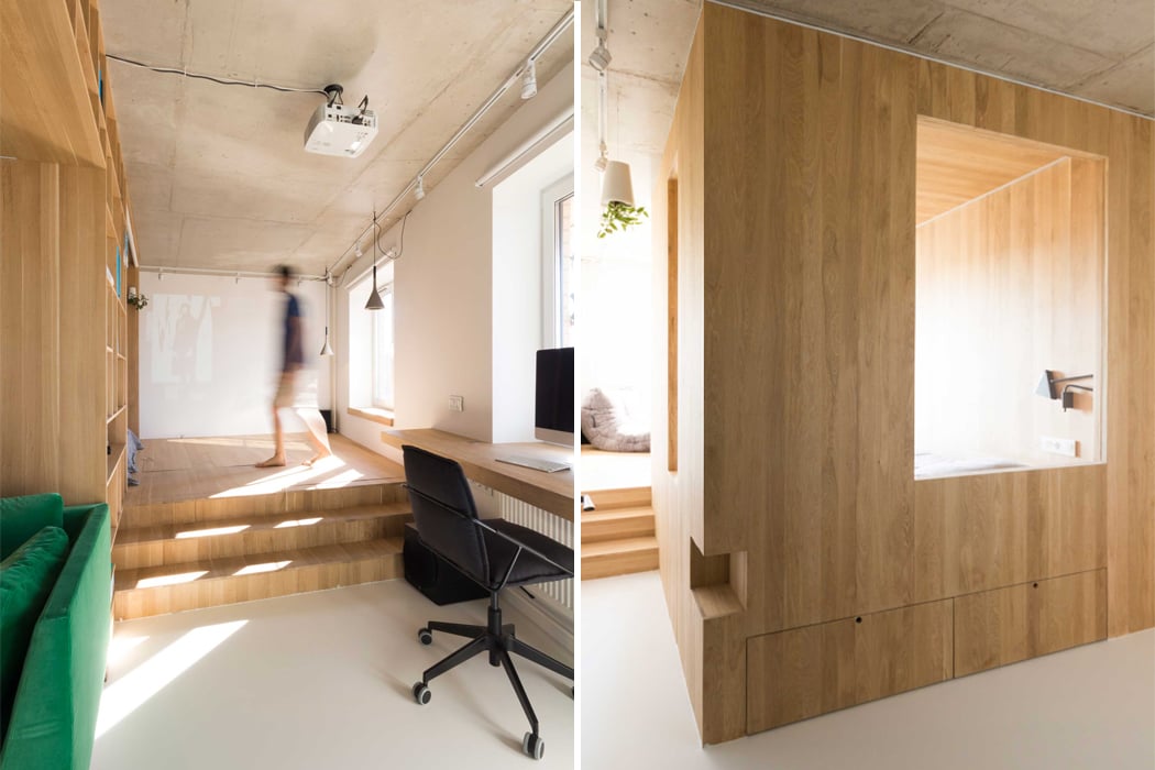 A Multifunctional wooden 'bedroom box' creates a whole new room
