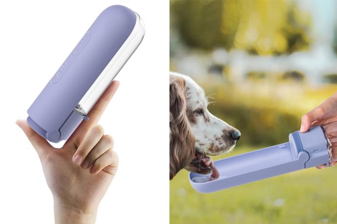 This foldable dog water bottle creates a comfortable water bowl for your dog, anytime, anywhere!