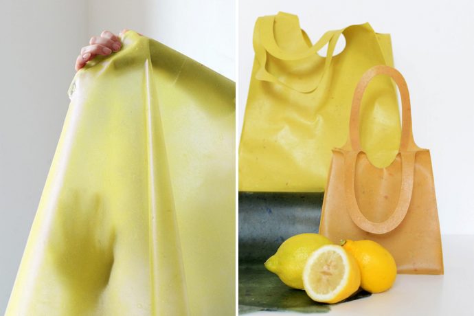 These reusable totes made from fruit skins is a green alternative to paper bags!