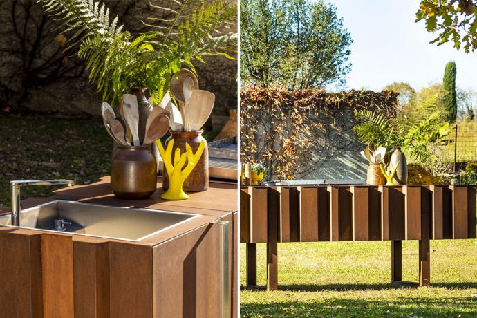 This outdoor kitchen + bar for cooking al fresco is the perfect summer backyard accessory!