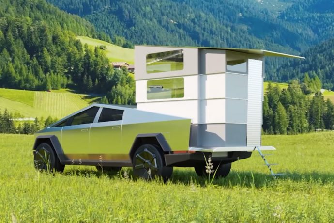 This solar-powered trailer pops-up to embrace multi-purpose living in your Cybertruck!