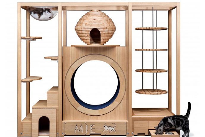 This multi-level cat tower balances the joy of a McDonald’s PlayPlace with interior-friendly aesthetics!