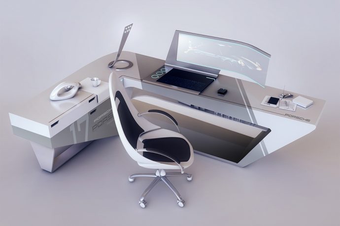 Porsche’s sleek design language is the inspiration behind this futuristic work desk!