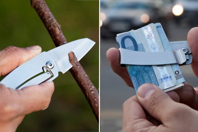 True Utility’s single piece stainless steel pocket knife doubles as money clip!