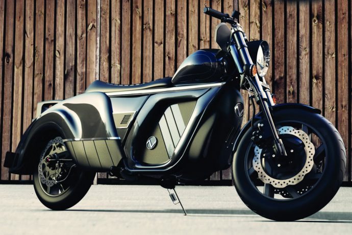 This retro-styled electric cruiser motorbike ranges 300 miles while sporting interesting wheels!