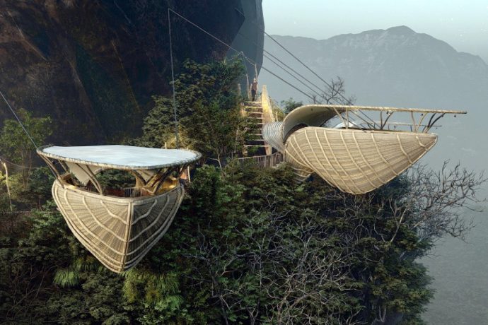 This pelican-beak restaurant overlooks a cliff with an absolutely stunning view