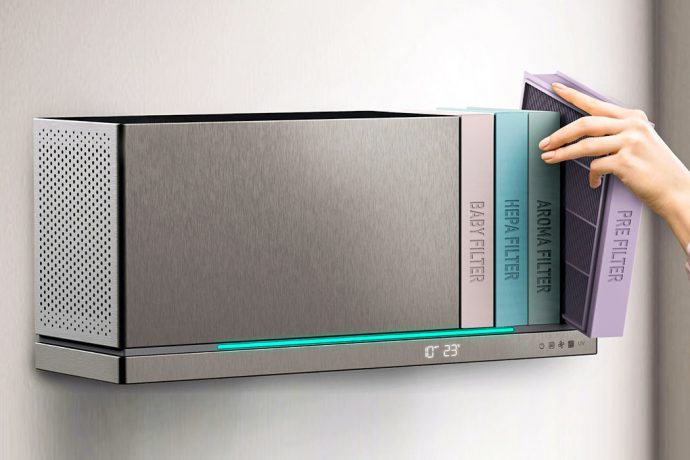 This sleek bookshelf-inspired air purifier finds an ingenious solution to our filter replacement problems!