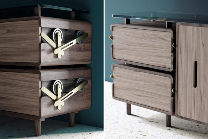 This minimal wooden sideboard has a pretty cool sliding mechanism. Watch the video!