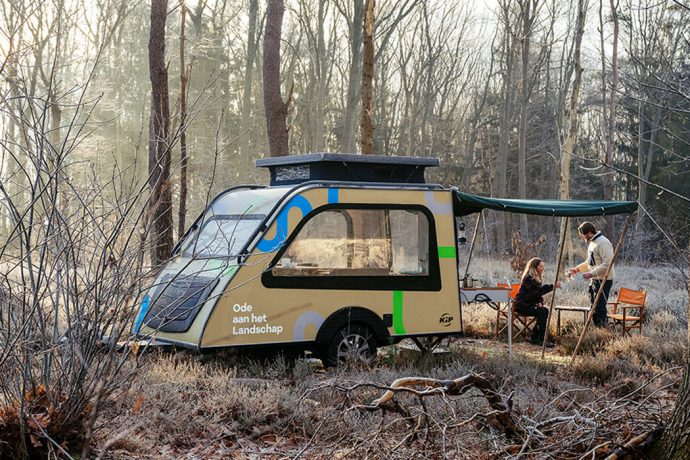 This panoramic windowed teardrop camper brings in tranquil views for nomadic adventurers
