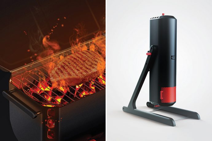 This Barbeque takes a space-saving and easy cleaning spin on your traditional grill design!