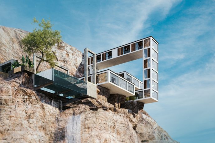 This mountain home looks like a Tetris game come alive to become a treacherous escapist’s dream home!