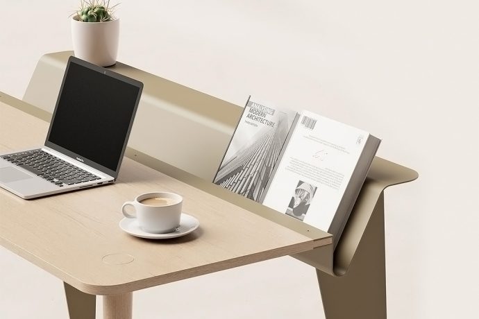 This minimal desk’s special design element is inspired by pianos!