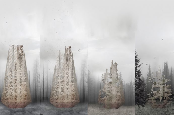 This skyscraper dissolves to distribute soil and seeds which will help revive burned forests!