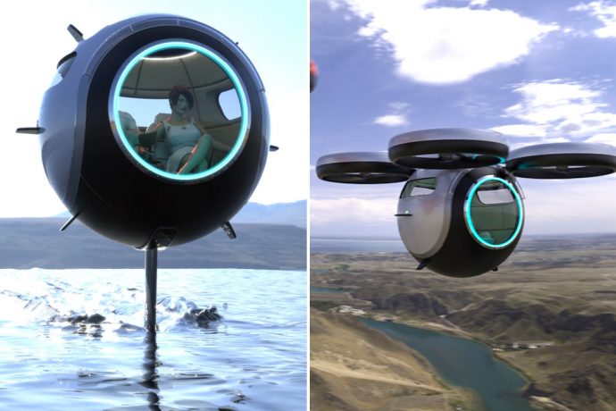 This ultra-light carbon fiber sphere can fly, run on land and float on water!