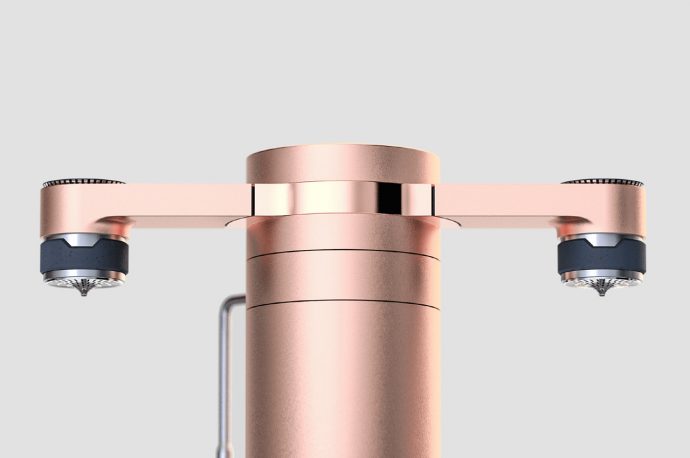 Sleek coffee appliances with minimal design take the centerstage of this interactive café in Germany