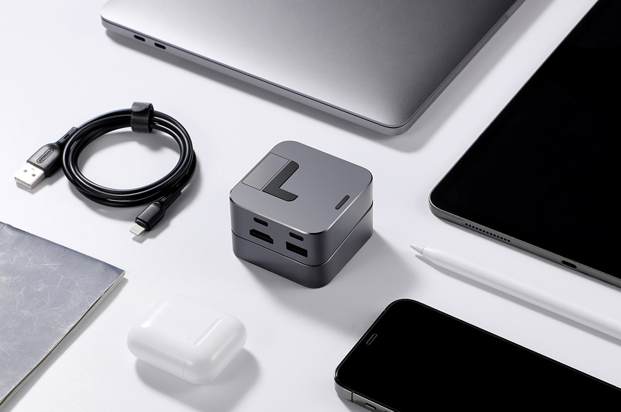 This tiny cubic USB-C hub doubles as a laptop stand, effectively cooling  and charging your MacBook Pro! - Yanko Design