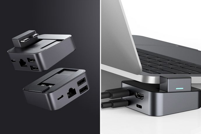 This tiny cubic USB-C hub doubles as a laptop stand, effectively cooling and charging your MacBook Pro!
