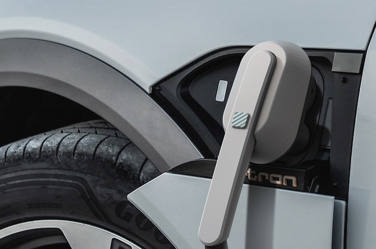 Portable electric vehicle charger with cable coiled up is the fast