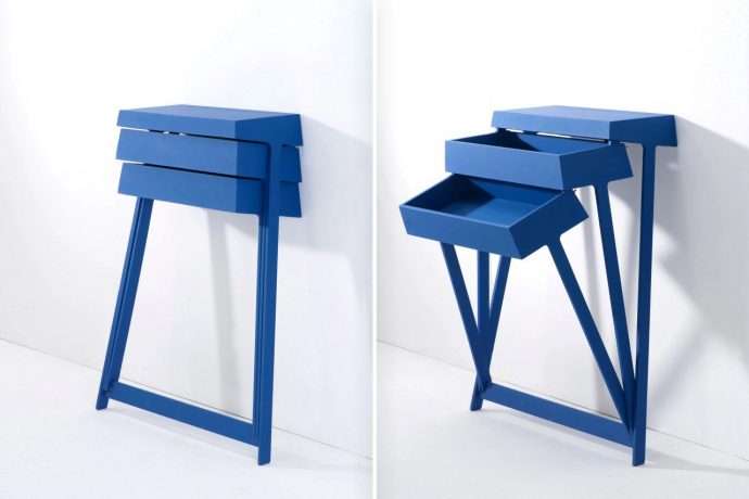 Unusually creative cabinet opens by tilting forward!