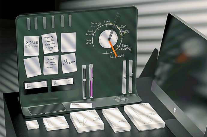 say goodbye to cluttered pen stands, table clocks and sticky notes – this ultimate desk organizer has it all!