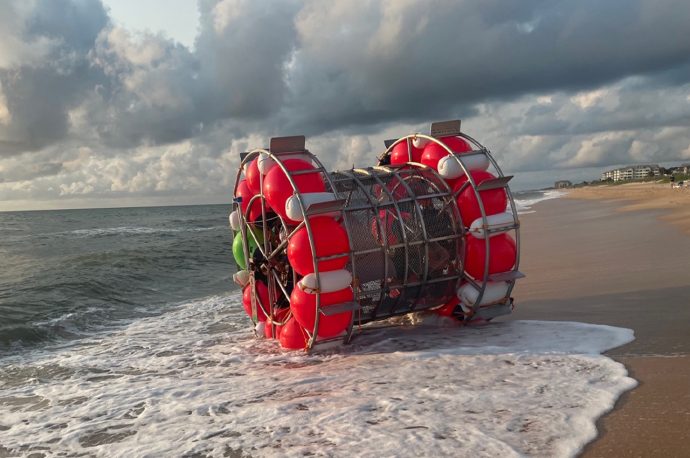 This DIY makeshift flotation bubble was designed to help a man walk on water from Florida to NYC!