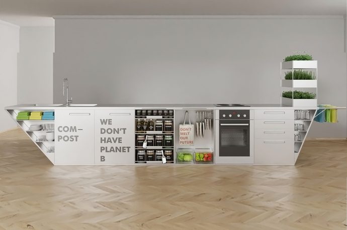 This zero waste kitchen has a built-in herb garden & composter – a super multifunctional kitchen design!