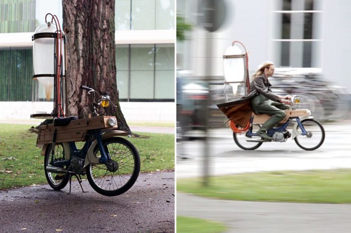 This hand-built motorcycle runs entirely on methane gas harvested from local ponds for power!