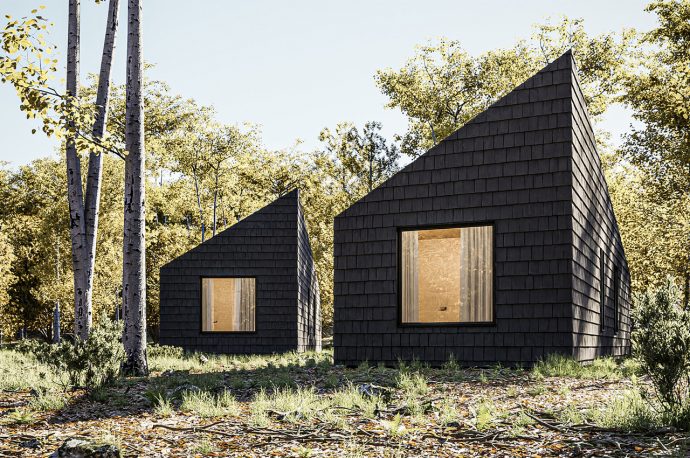This off-grid cabin is a solar-powered, uses locally sourced timber and features a triangular roofline!