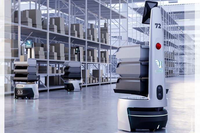Warehouse-friendly robot comes outfitted with smart technology to streamline operation and optimize ergonomics!