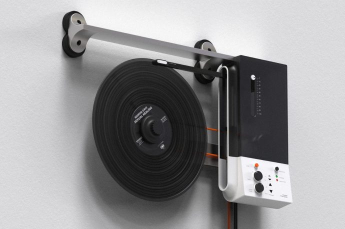 This wall-mounted record player syncs to your phone for mobile control, is an instant conversation starter