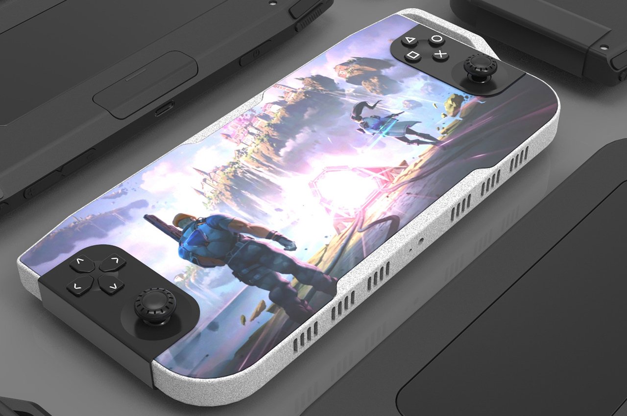 This rugged handheld gaming console comes with notches to retain