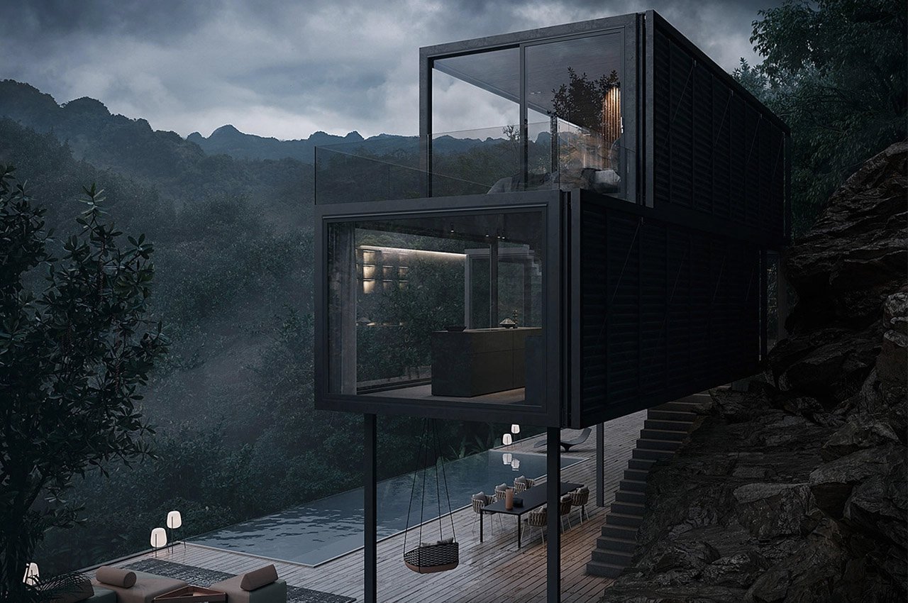 All-black cabins designed to provide modern + minimal architectural escapism with an element of mystery!