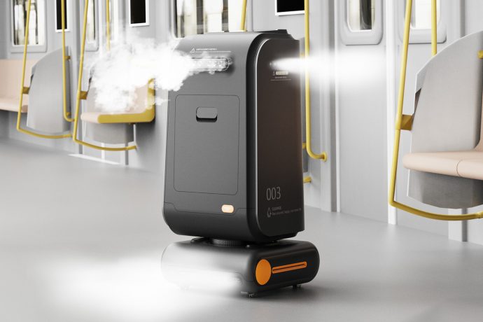 This autonomous robot acts as a passenger guide while disinfecting the public transport system!
