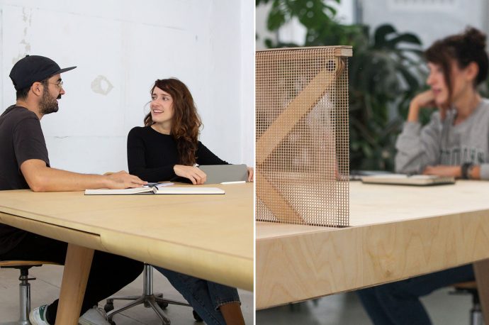 This coworking desk uses an old-fashioned crank to morph into a ping pong table!