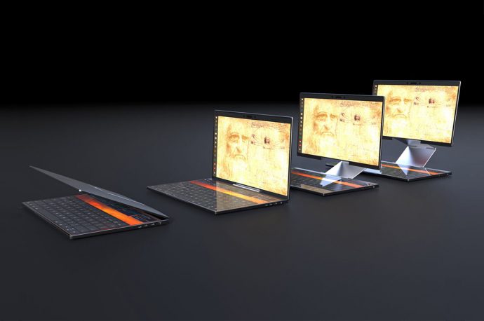This laptop uses a patented hinge to transform into an ergonomic workstation anywhere!