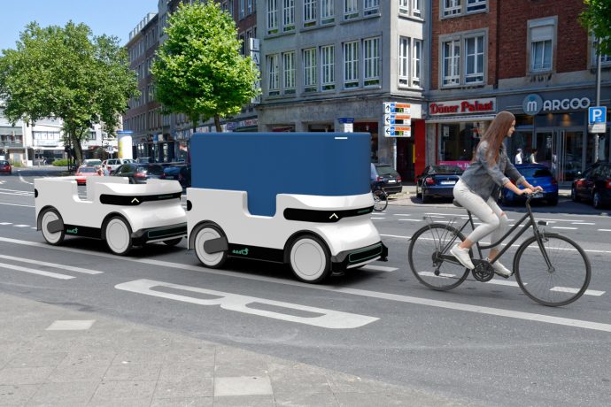 This self-propelled trailer for e-bikes and bicycles reinvents last mile delivery