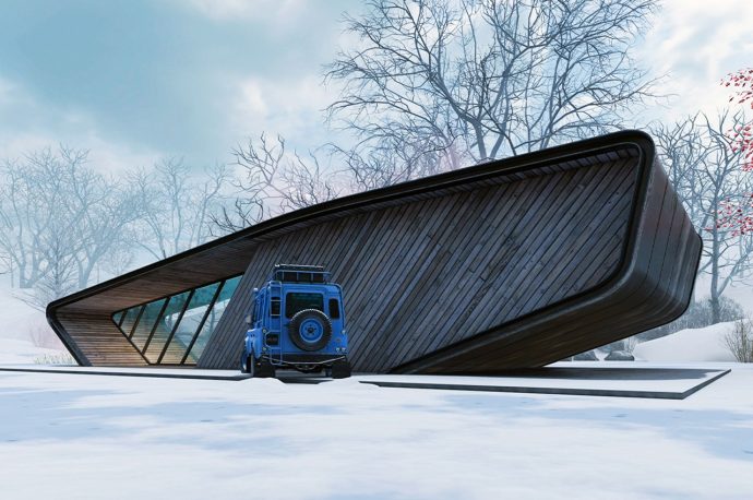 This winter villa was designed to immerse you in the snowy Russian landscape & luxurious interiors!