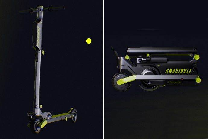 This electric scooter folds down to half the size of a conventional kick scooter for easy city transportation!